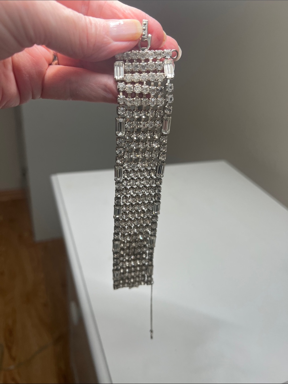 Sparkly Crystal Multi-Row Statement Bracelet - Silver - Vintage - Picture 9 of 16